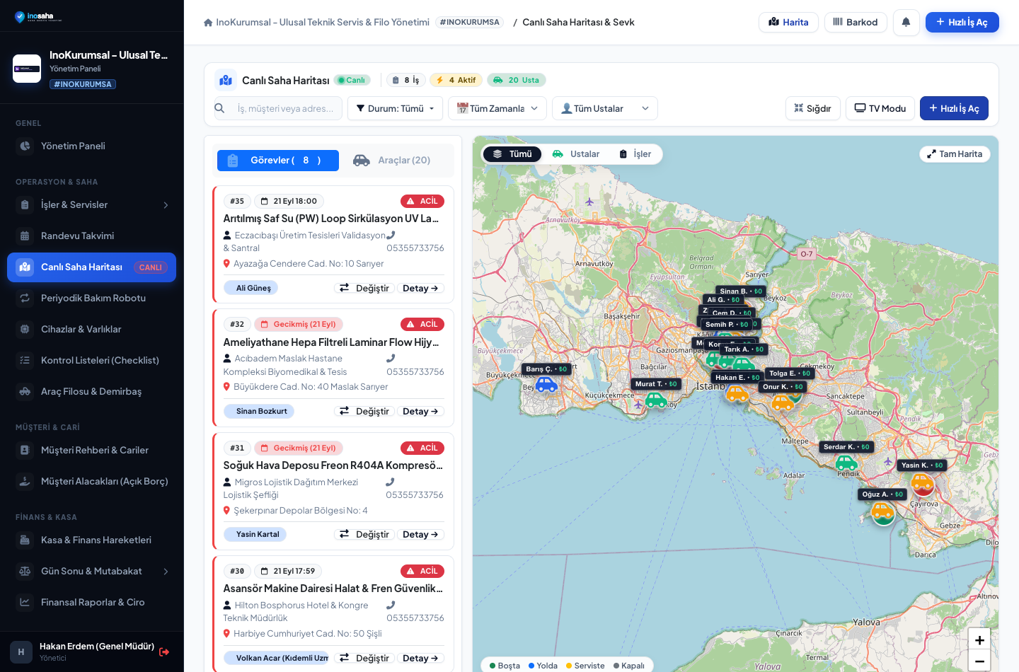 InoKurumsal Canlı GPS Filo ve Sevkiyat Haritası