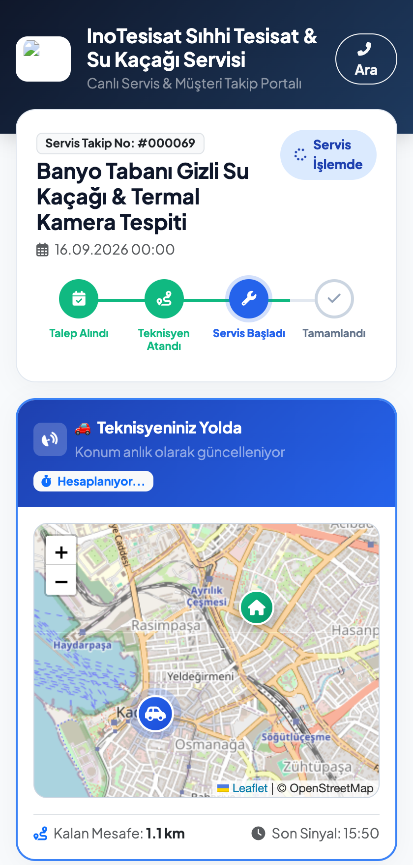 Kamuya Açık Canlı Müşteri Takip Ekranı ve Canlı Usta Haritası